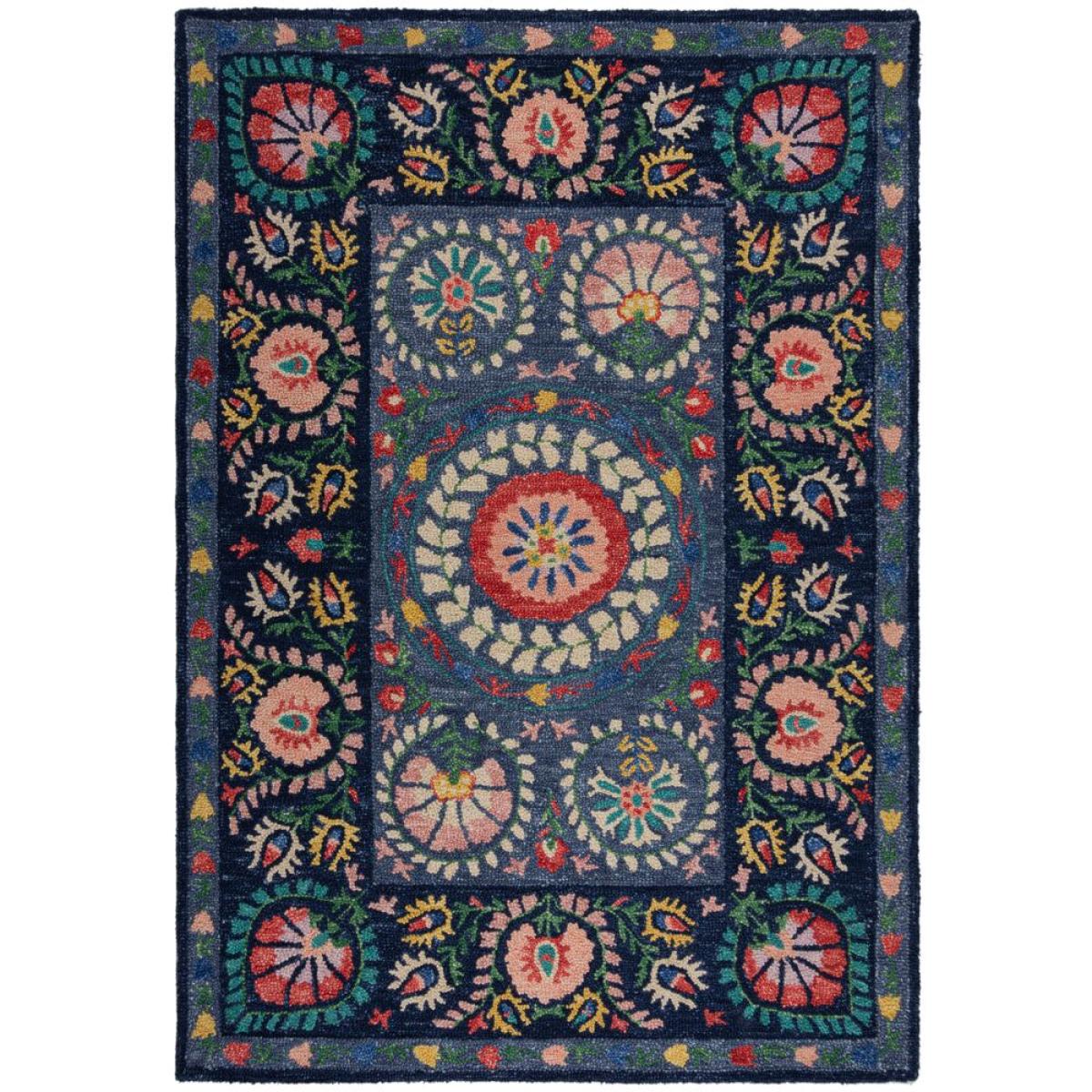 Hani Floral Wool Rug Navy – image 5