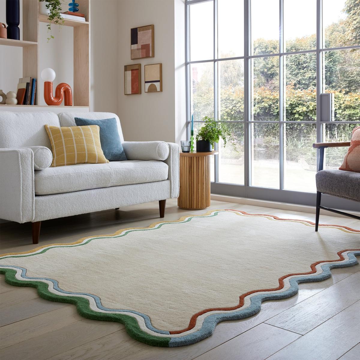 Elements Wave Natural Border Wool Rug – image 1