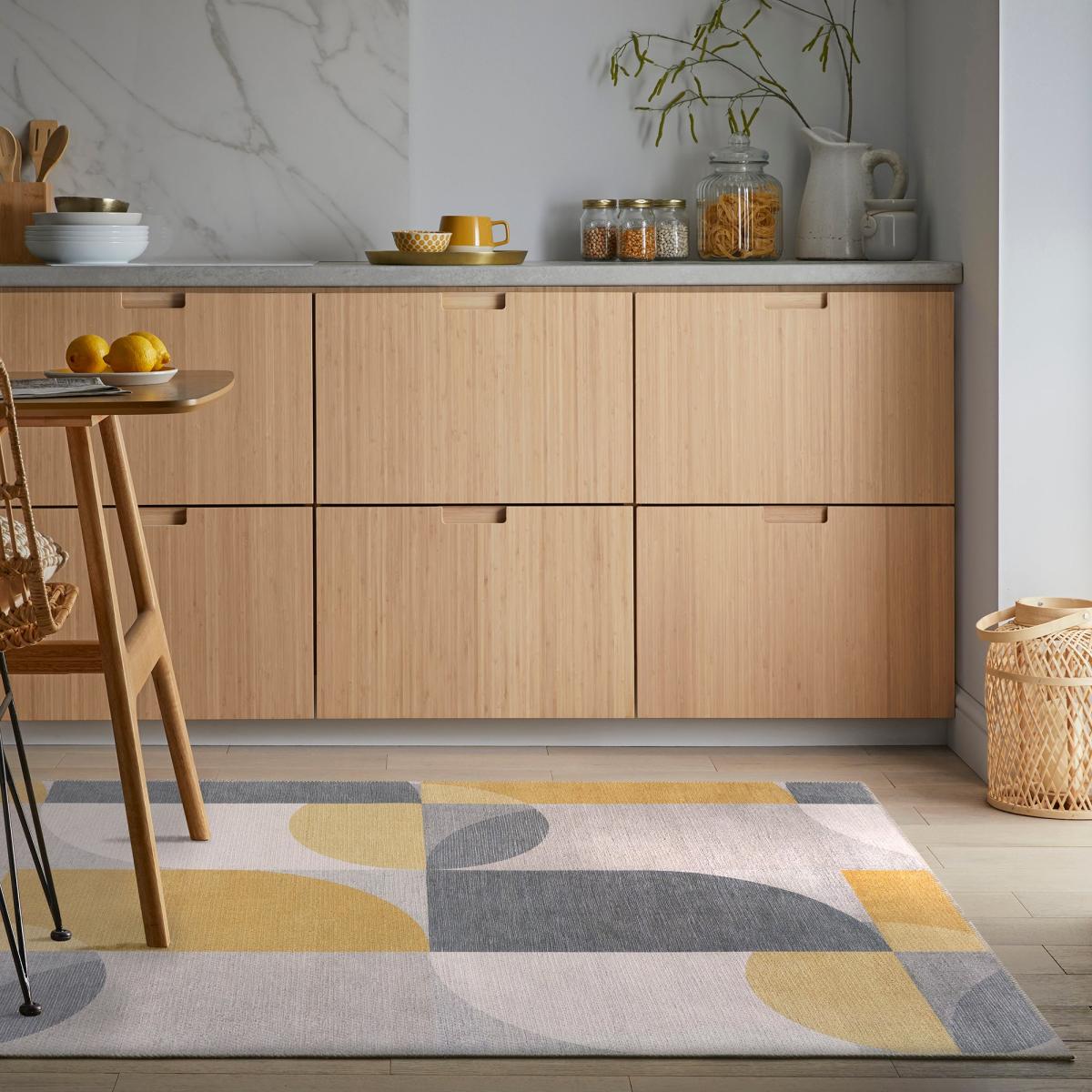 PractiRug Bergen Geo Washable Rug Yellow/Grey/White – image 1