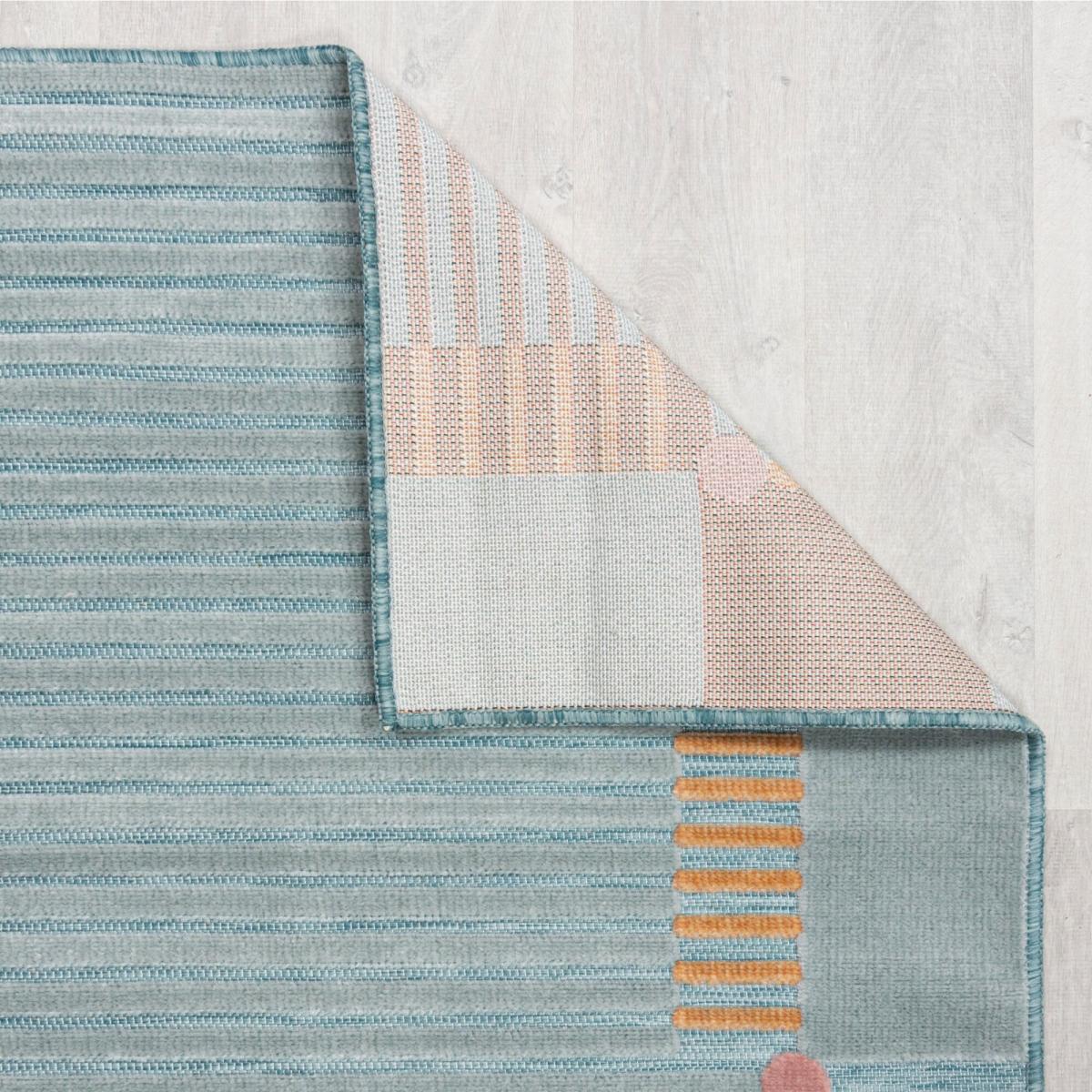 Striped Border Indoor Outdoor Rug Blue – image 3