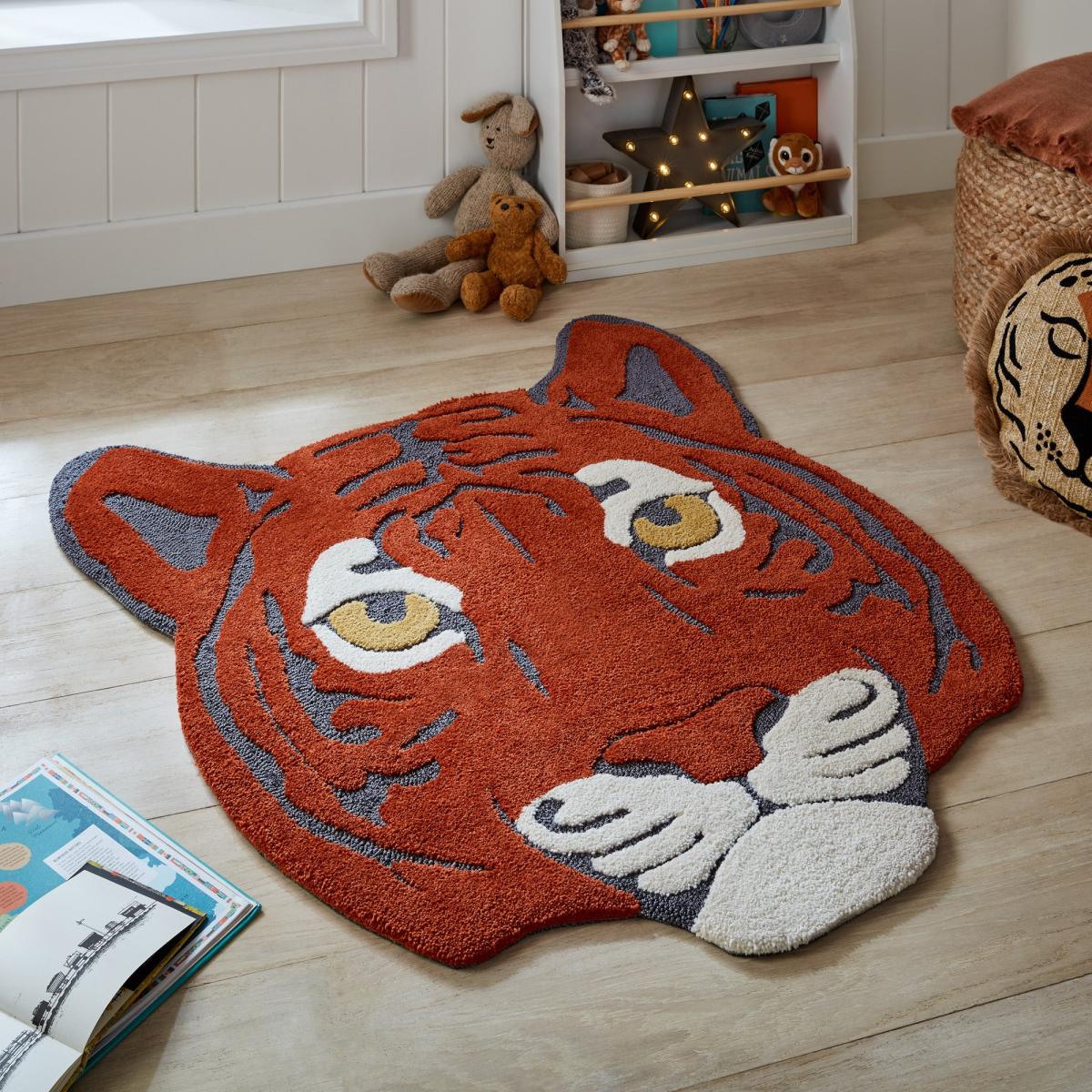 Terry Tiger Face Rug Orange/Yellow/White – image 1