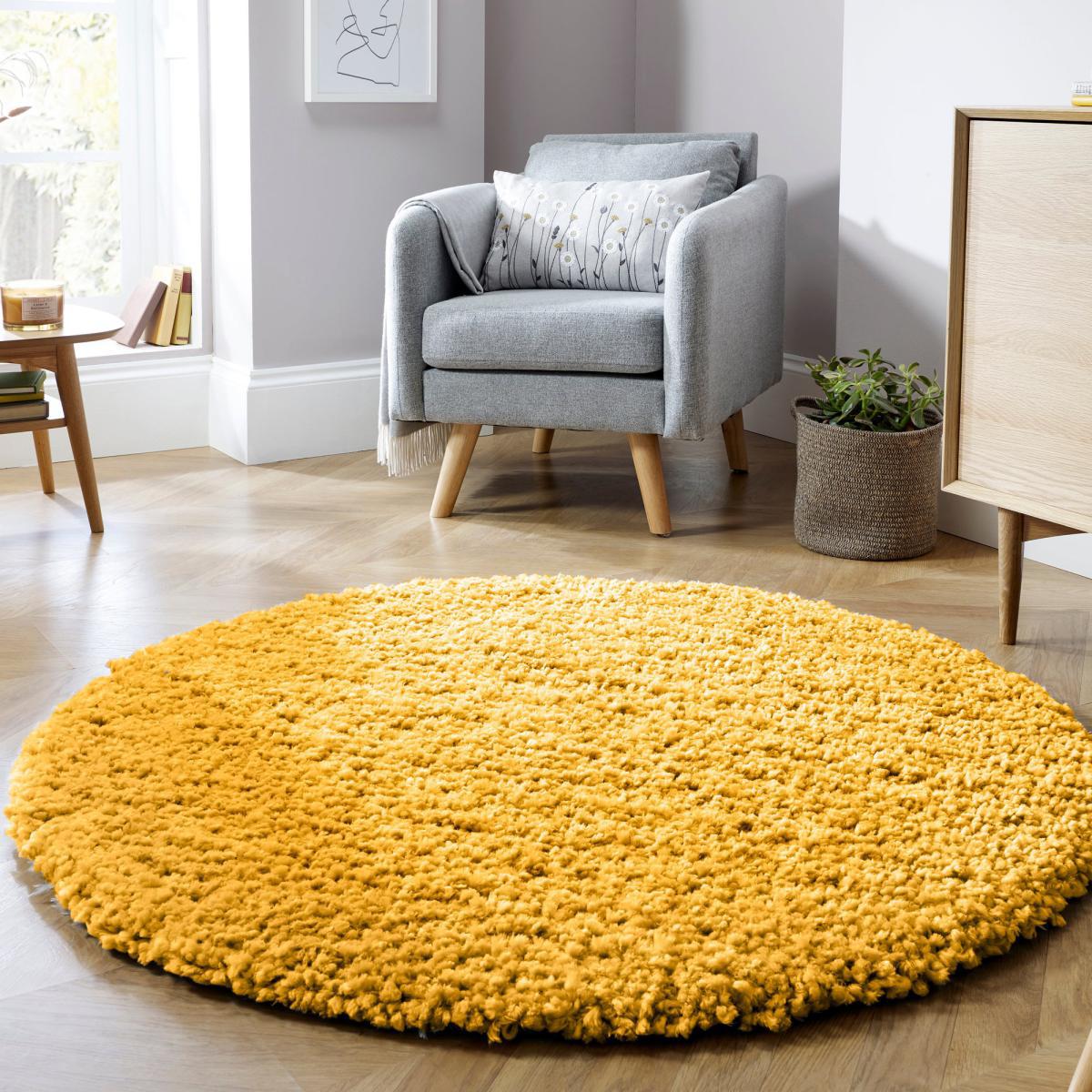 Bertie Shaggy Circle Rug Yellow – image 1
