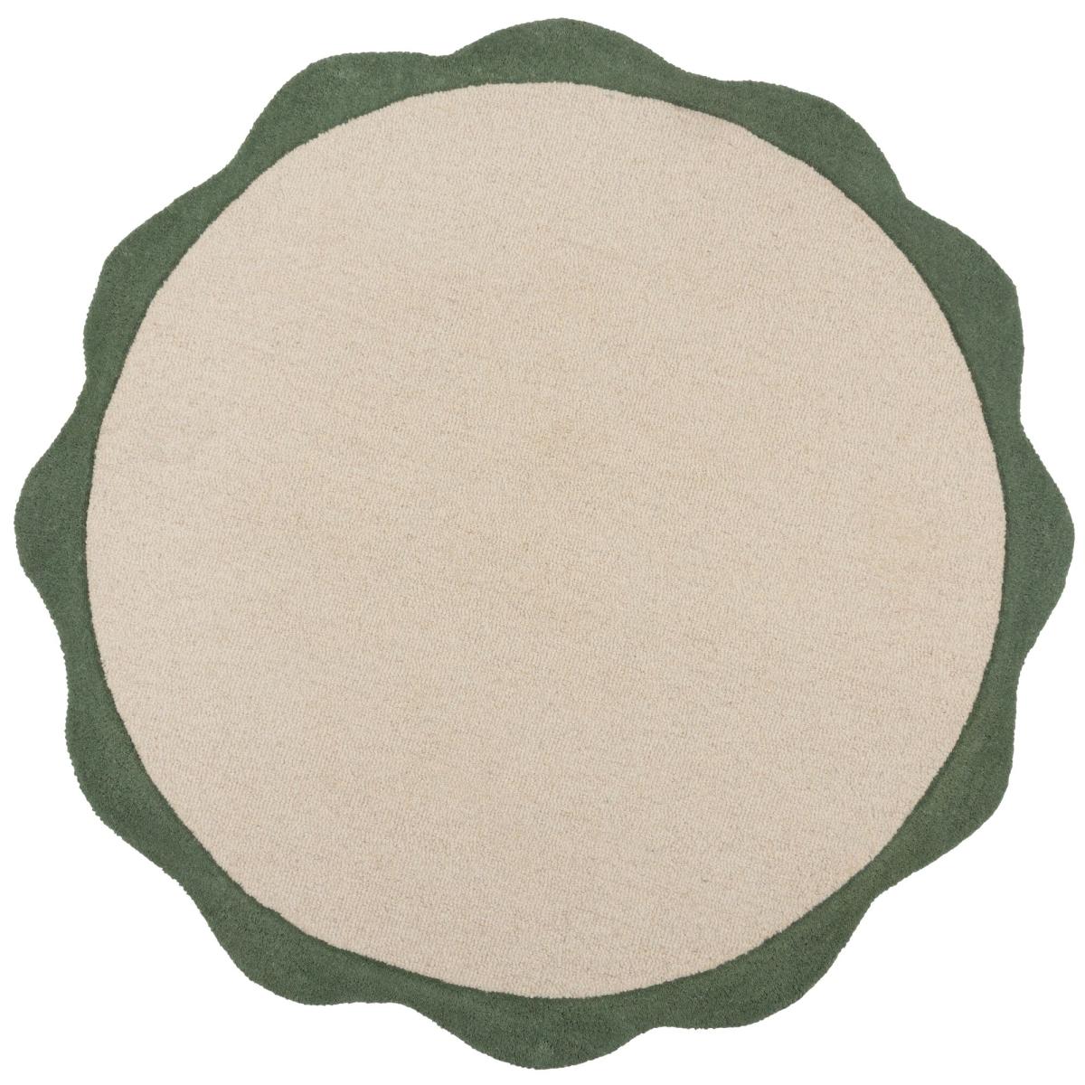 Bonnie Scallop Border Wool Round Rug Sage – image 5