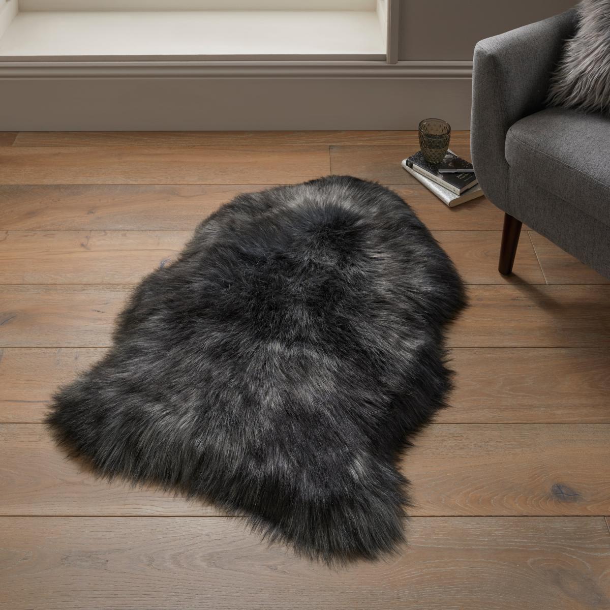 Siberia Single Pelt Faux Sheepskin Rug Siberia Charcoal – image 1