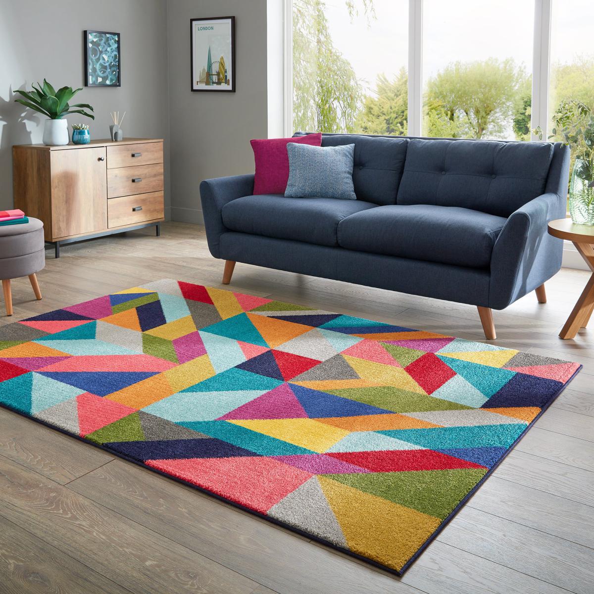 Frida Geometric Rug Blue, Yellow and Red – image 2