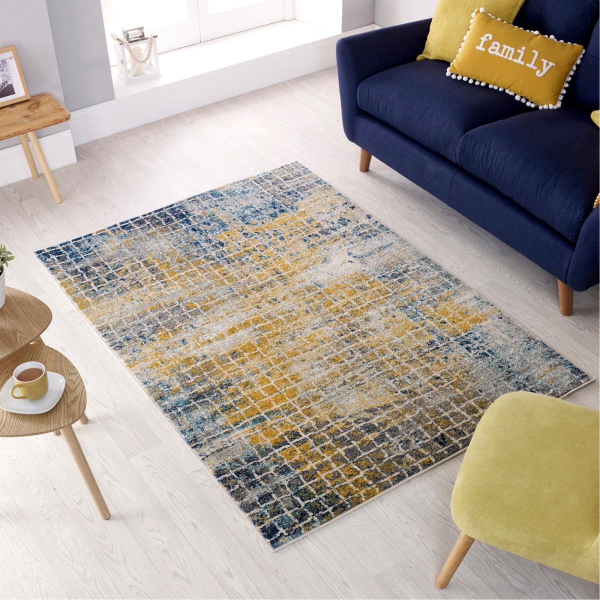Urban Abstract Rug Blue, Yellow and Grey – image 1