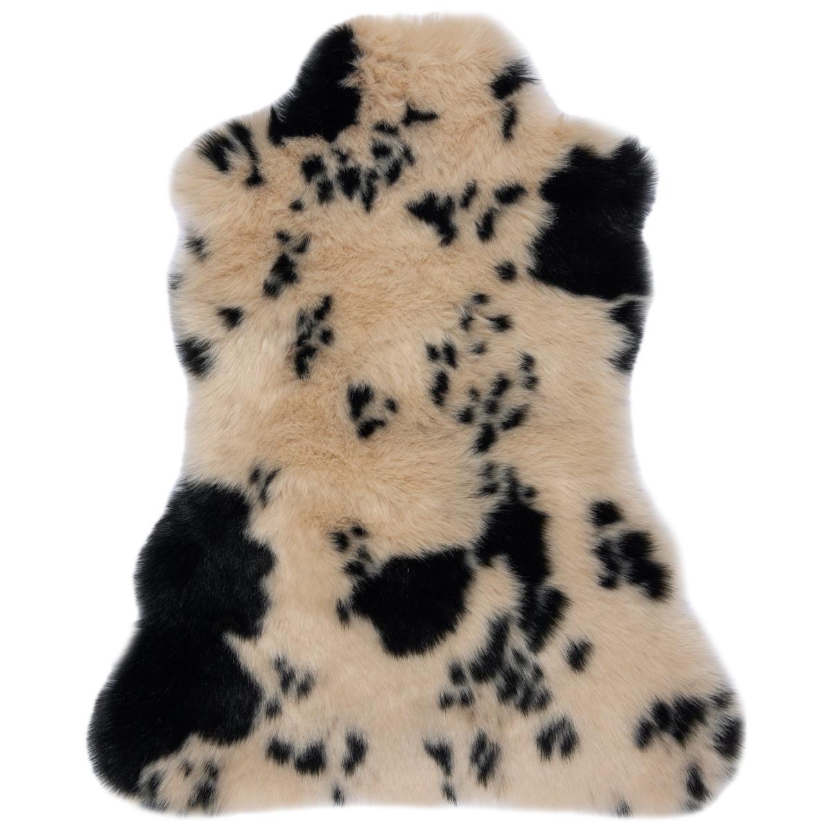 Cow Hide Print Faux Fur Rug White – image 5
