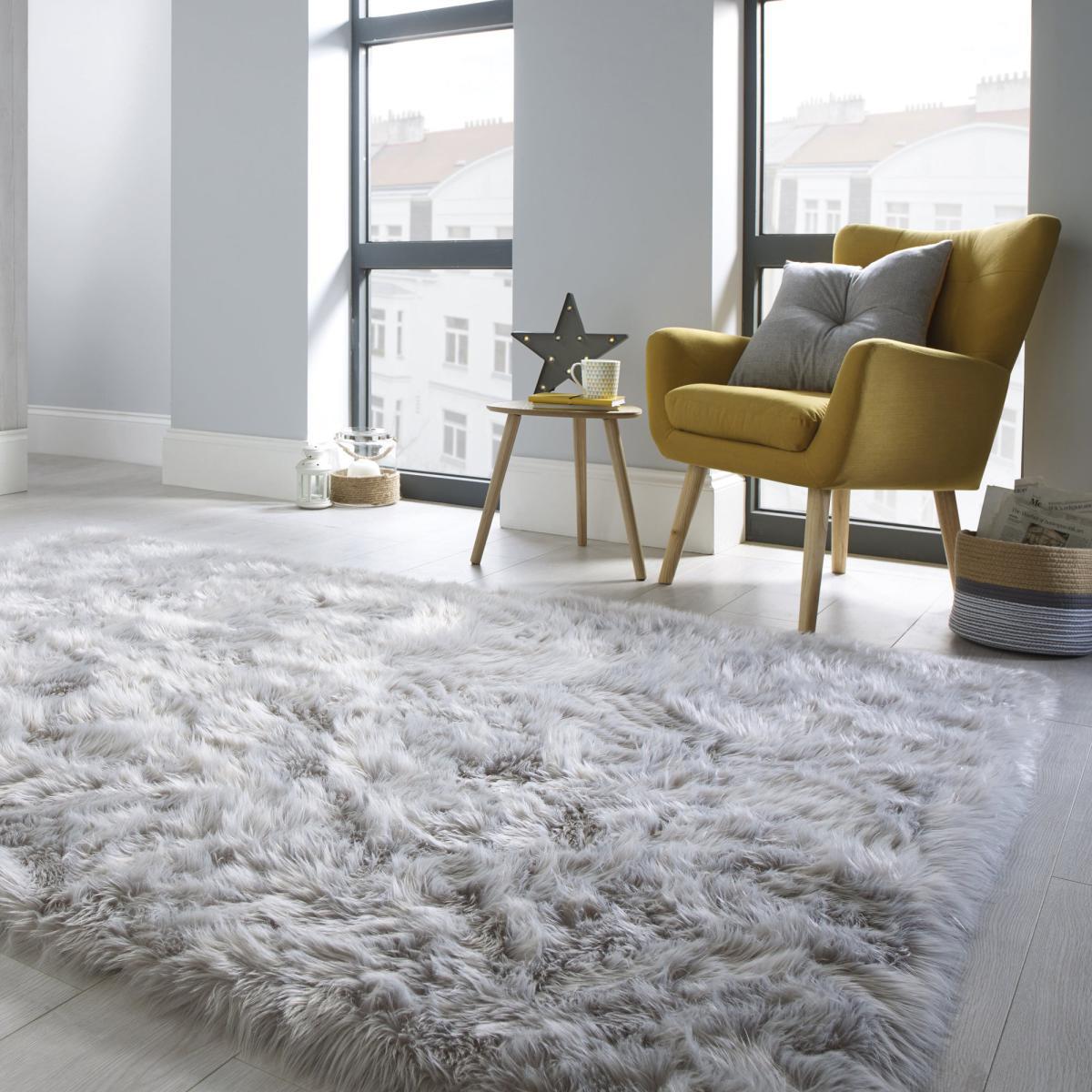 Faux Fur Grey Sheepskin Rug Grey – image 2