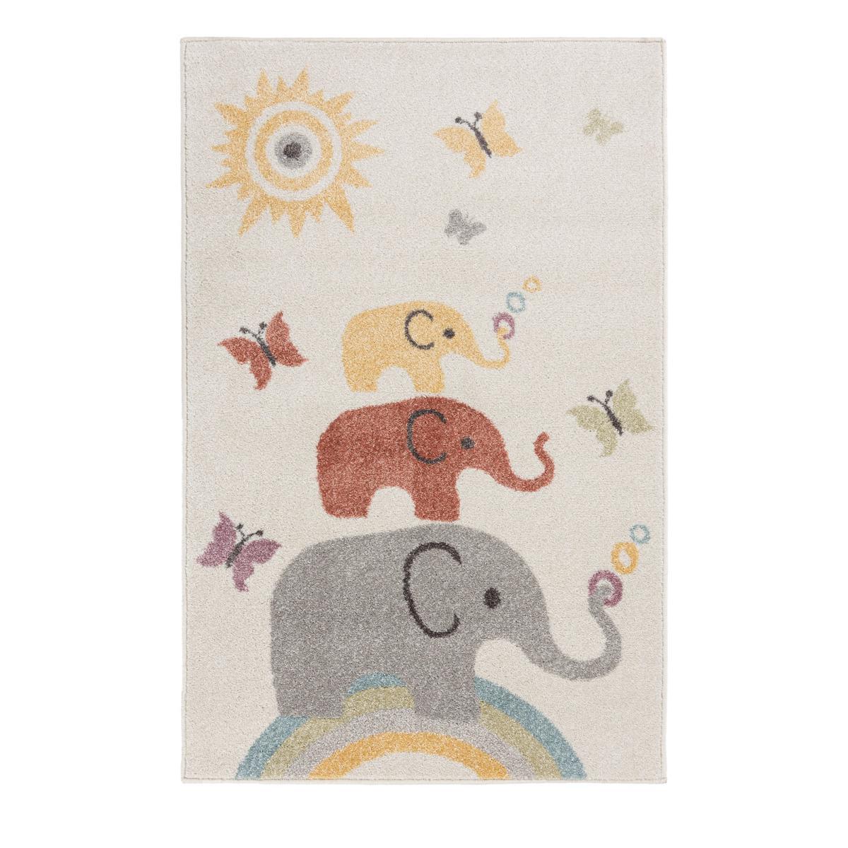 Multicoloured Elephants Rug Grey, Brown and Yellow – image 2