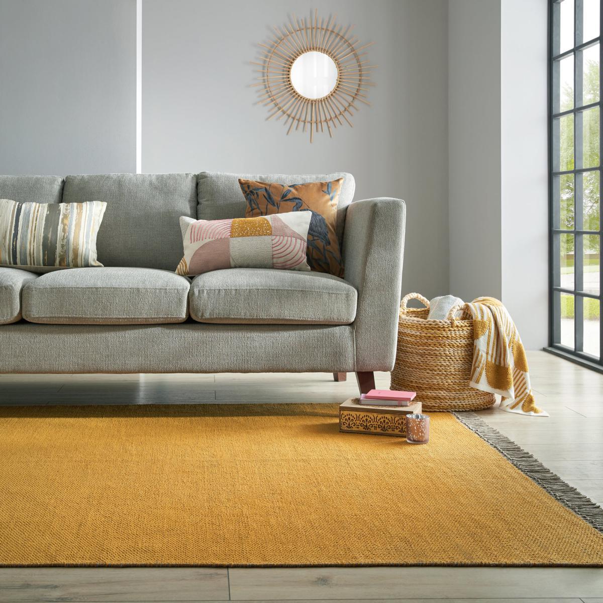 Reversible Cotton Rug Yellow/Grey – image 1