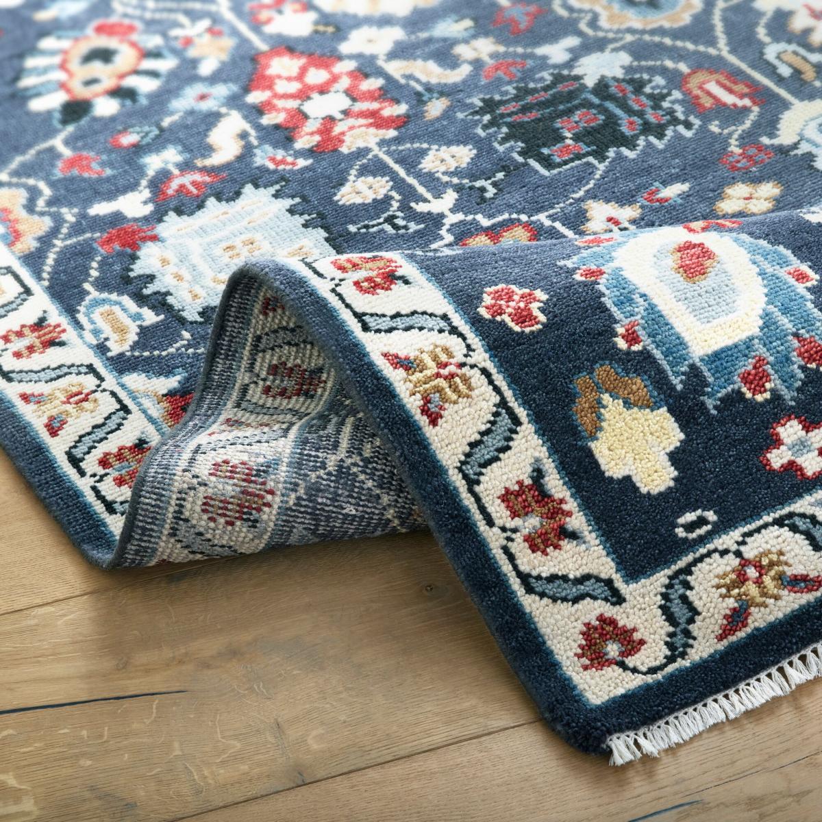 Farida Premium Hand-Knotted Floral Wool Rug Blue – image 3