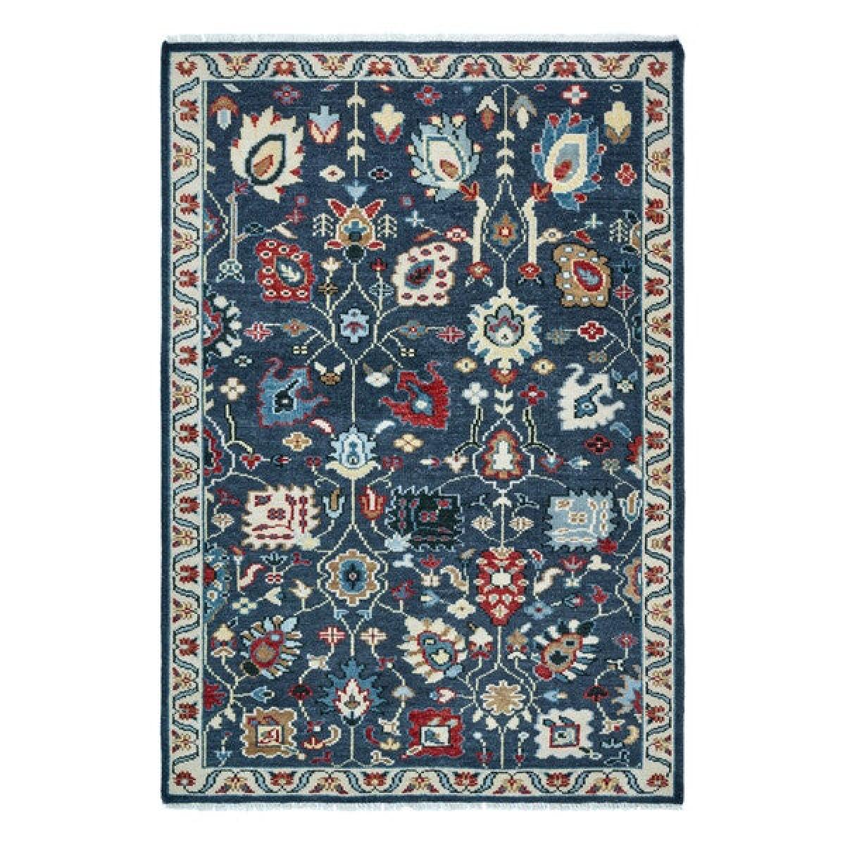 Farida Premium Hand-Knotted Floral Wool Rug Blue – image 4