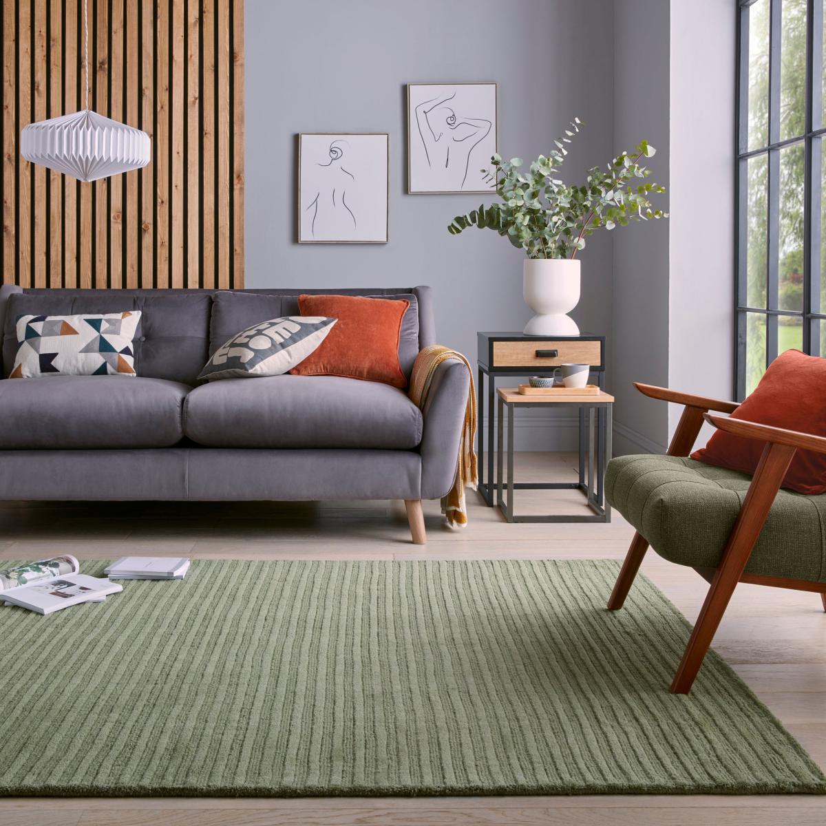 Wool Cord Stripe Rug Wool Cord Olive – image 1