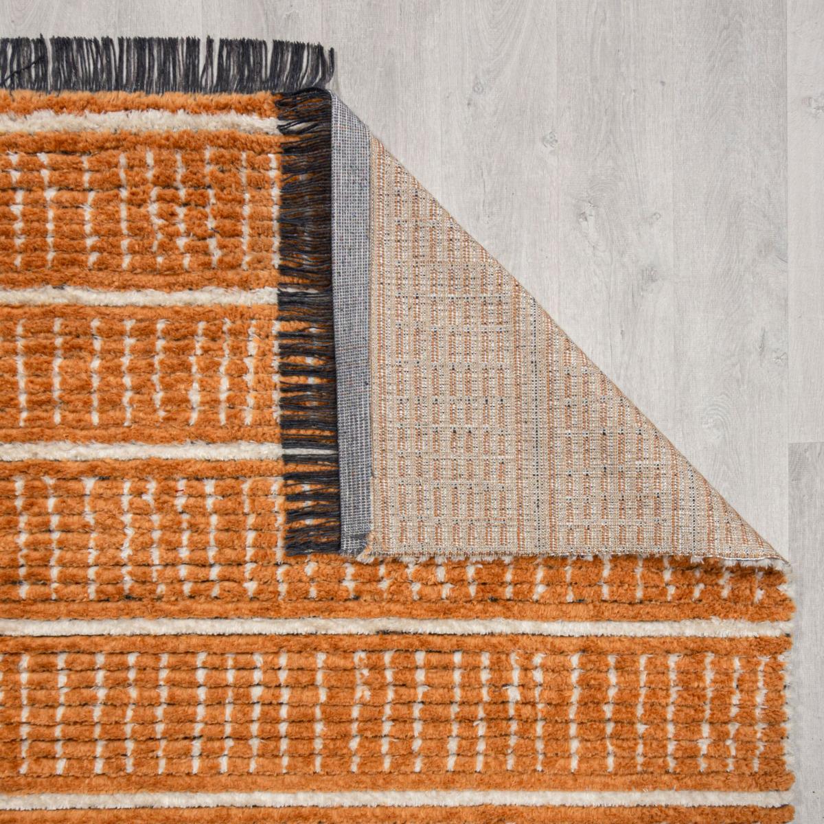 Ribbed Geometric Striped Shaggy Rug Blue – image 2