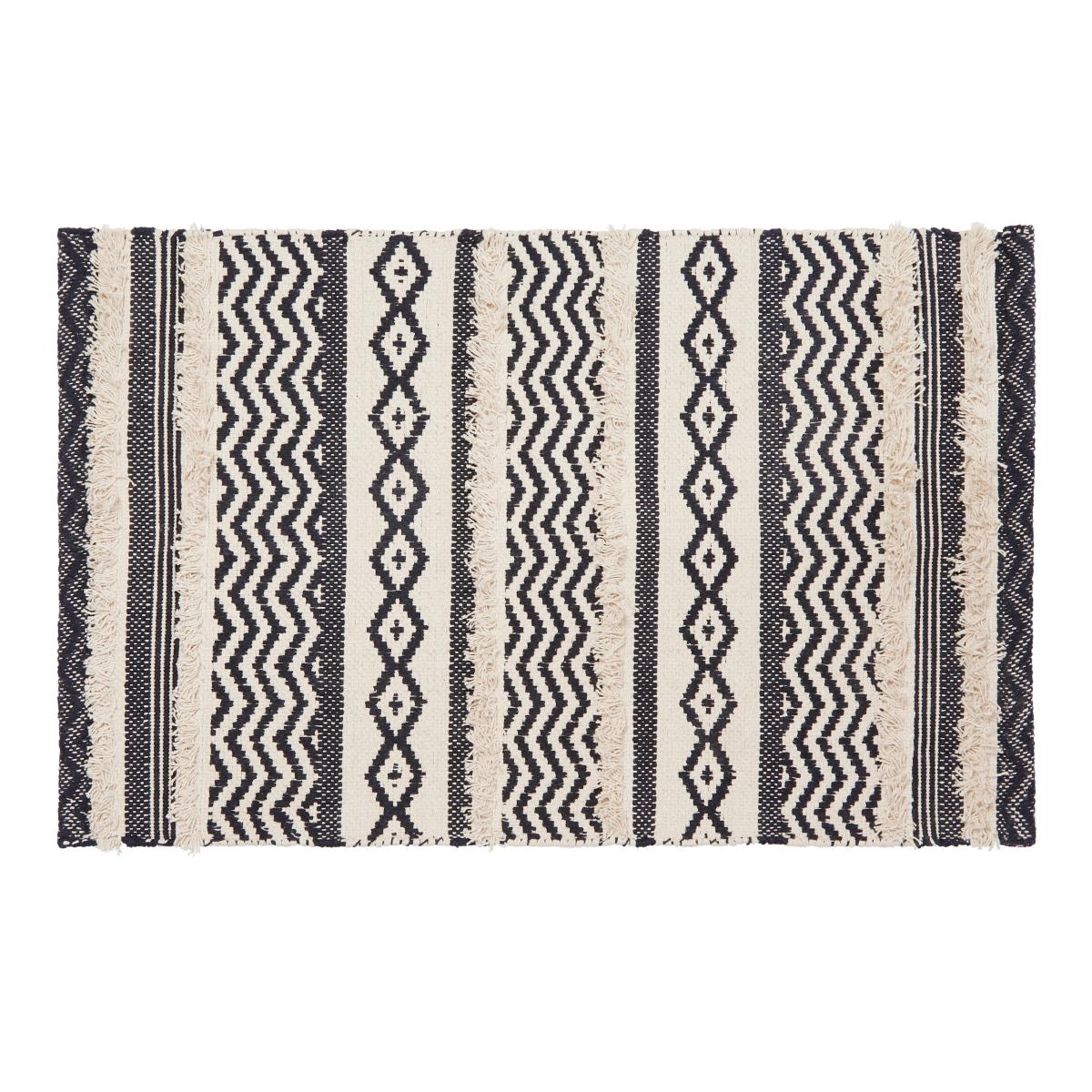 Woven Black and White Striped Rug Black – image 2