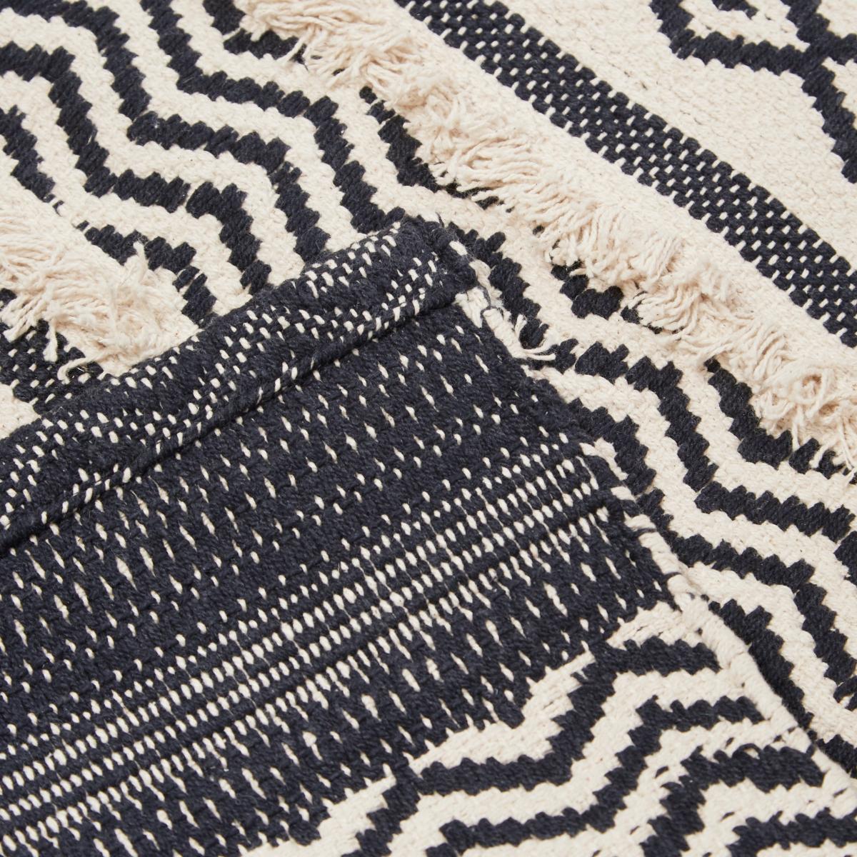 Woven Black and White Striped Rug Black – image 3
