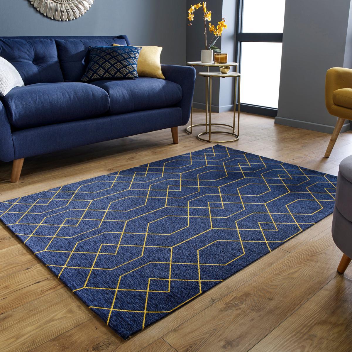 Tokyo Geometric Rug Navy and Yellow – image 1