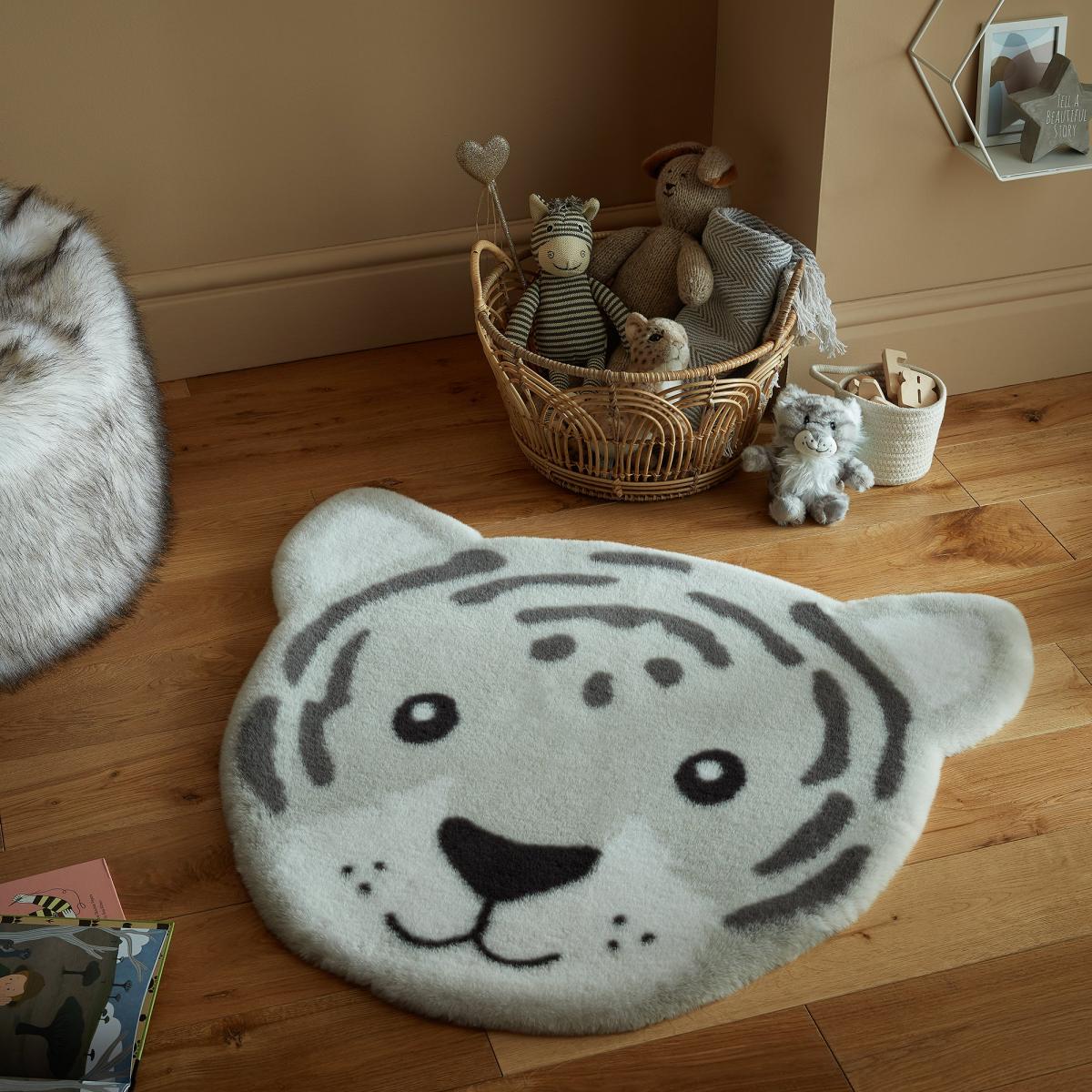 Tao Tiger Faux Fur Rug Grey – image 1