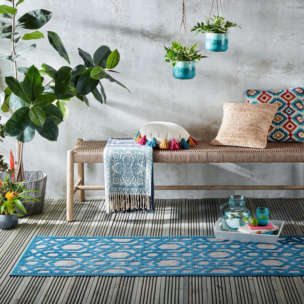 Oro Geometric Indoor Outdoor Runner Blue/Brown – image 1