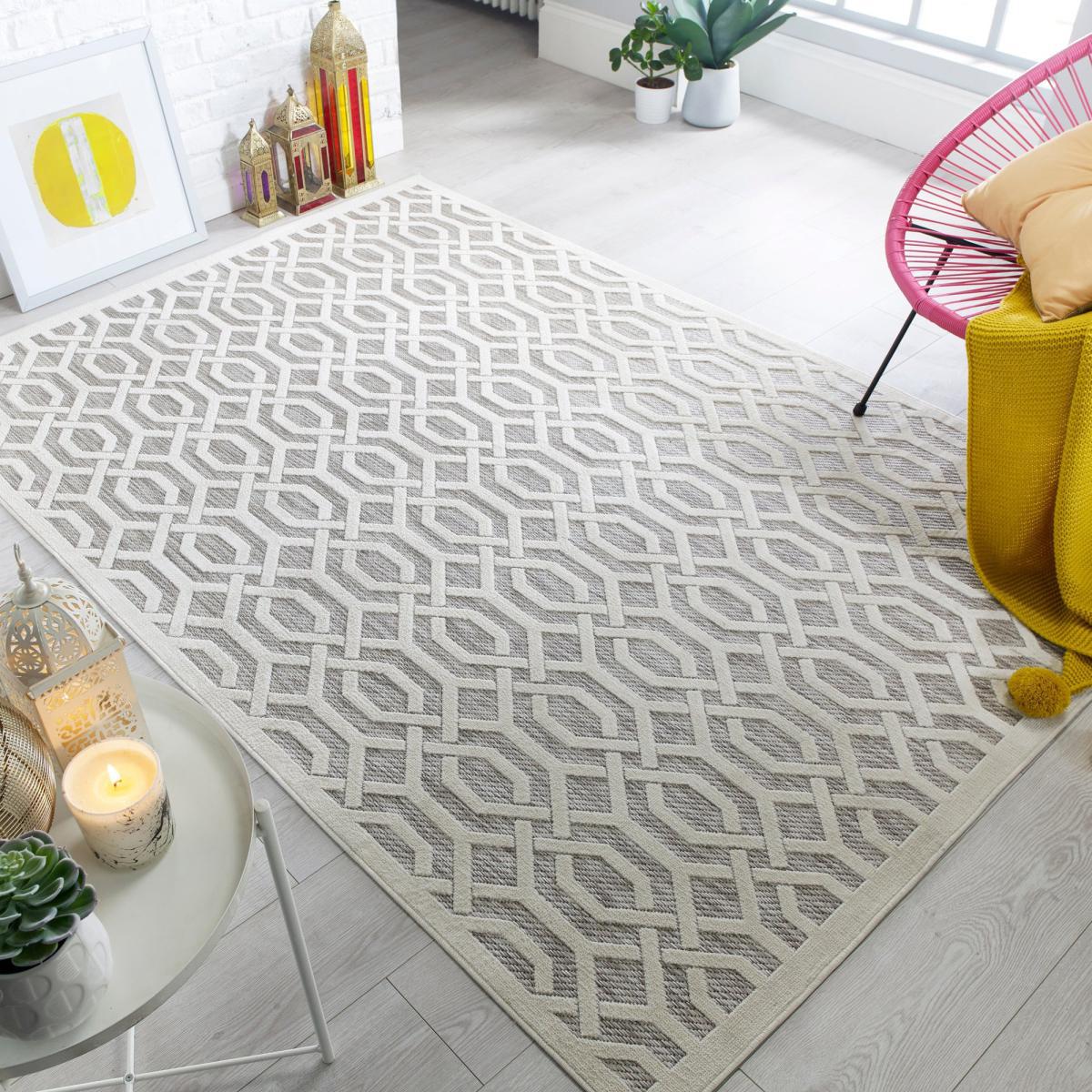 Mondo Geometric Indoor Outdoor Rug Brown and White – image 2