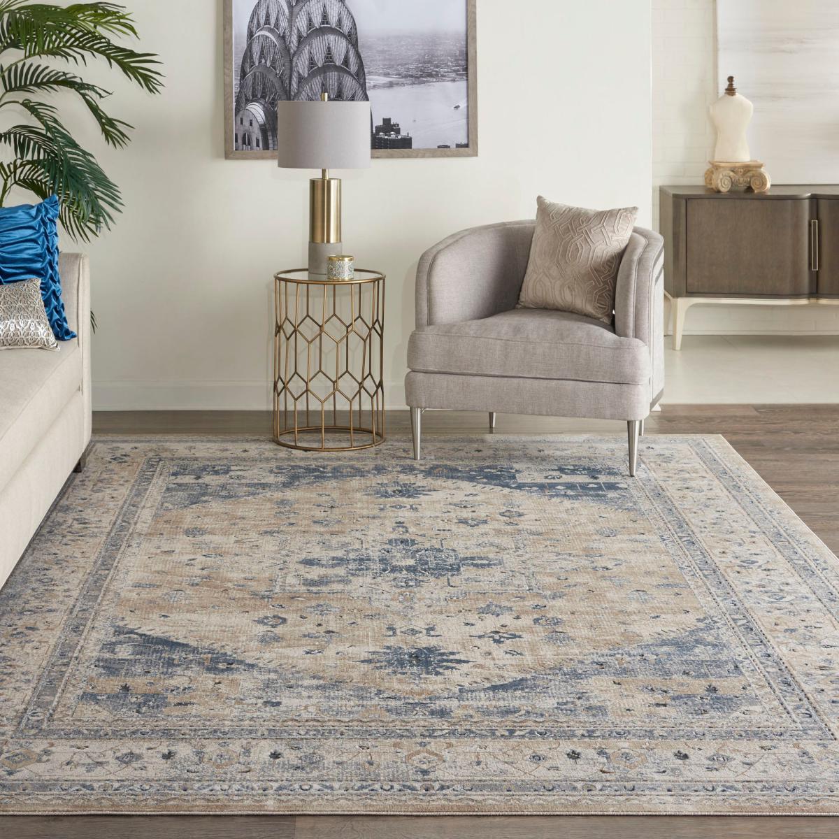 Beige and Blue Malta 2 Rug Blue/Natural – image 2