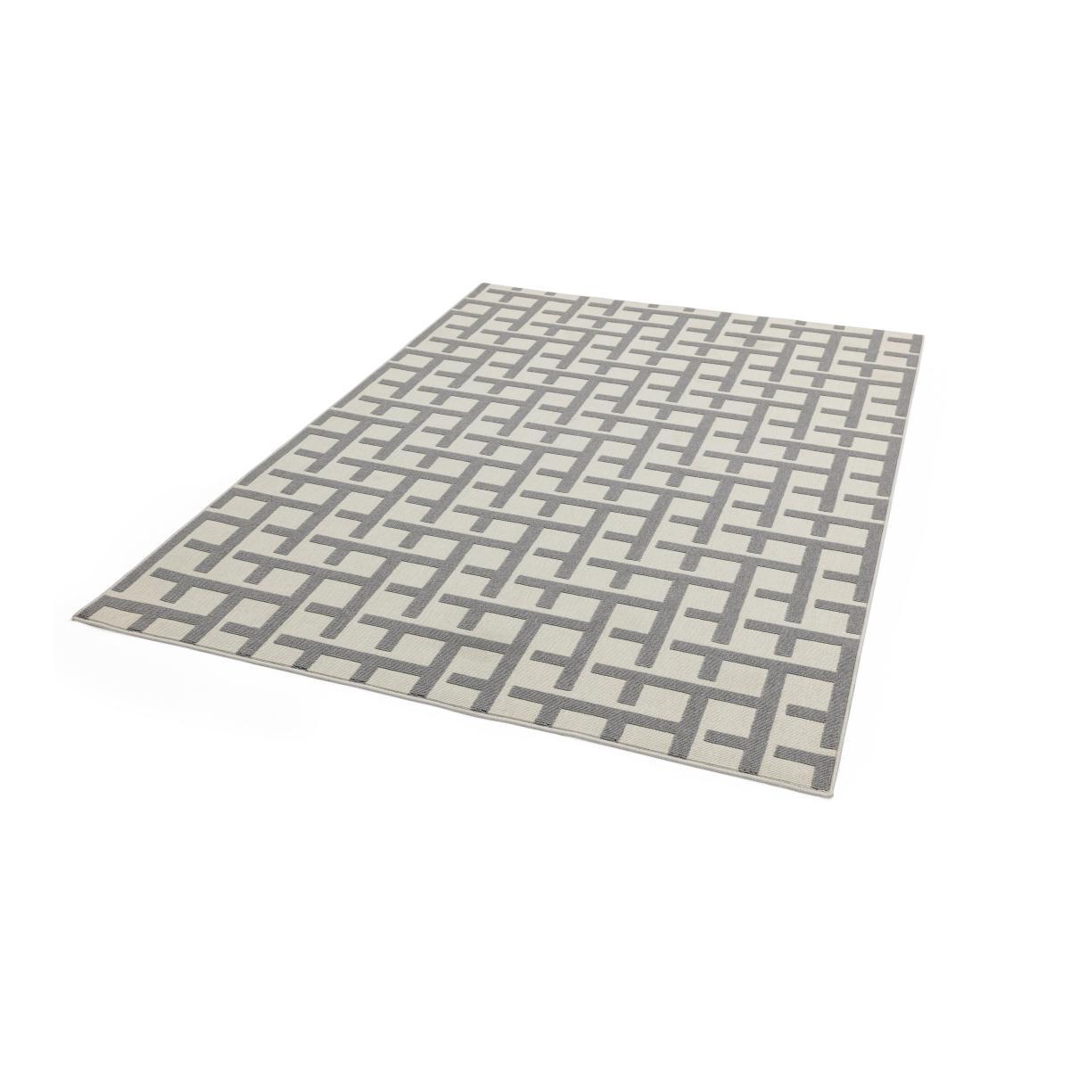 Antibes White and Grey Grid Outdoor Rug - 160cm-x-230cm – image 5