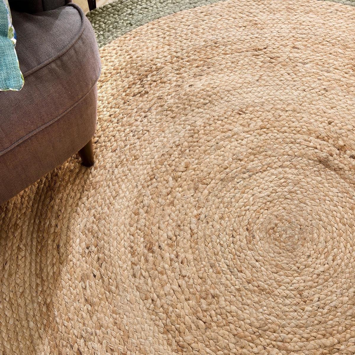 Natural Jute Round Rug with Green Border - 150 x 150 cm - Origins – image 2