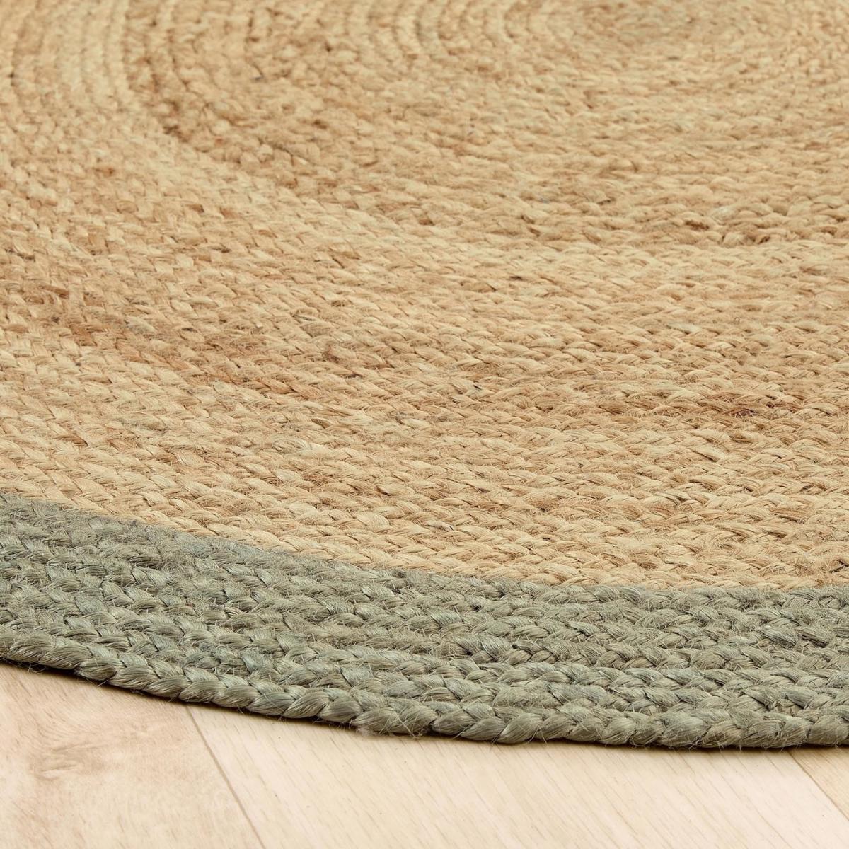 Natural Jute Round Rug with Green Border - 150 x 150 cm - Origins – image 3