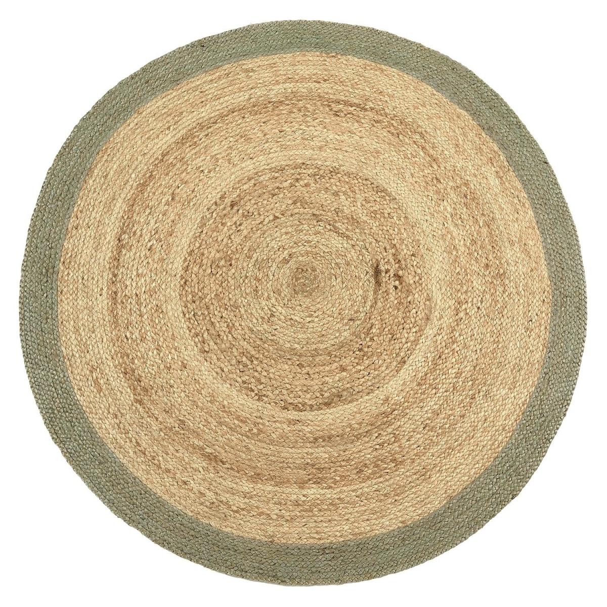 Natural Jute Round Rug with Green Border - 150 x 150 cm - Origins – image 4
