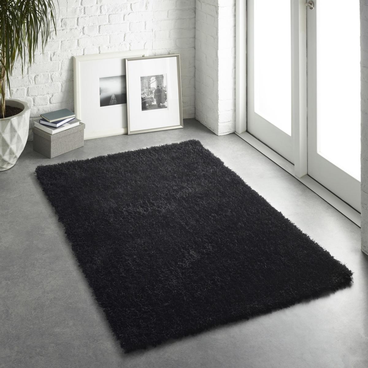 Rectangle Black Shaggy Rug - 110 x 160cm - Chicago – image 4