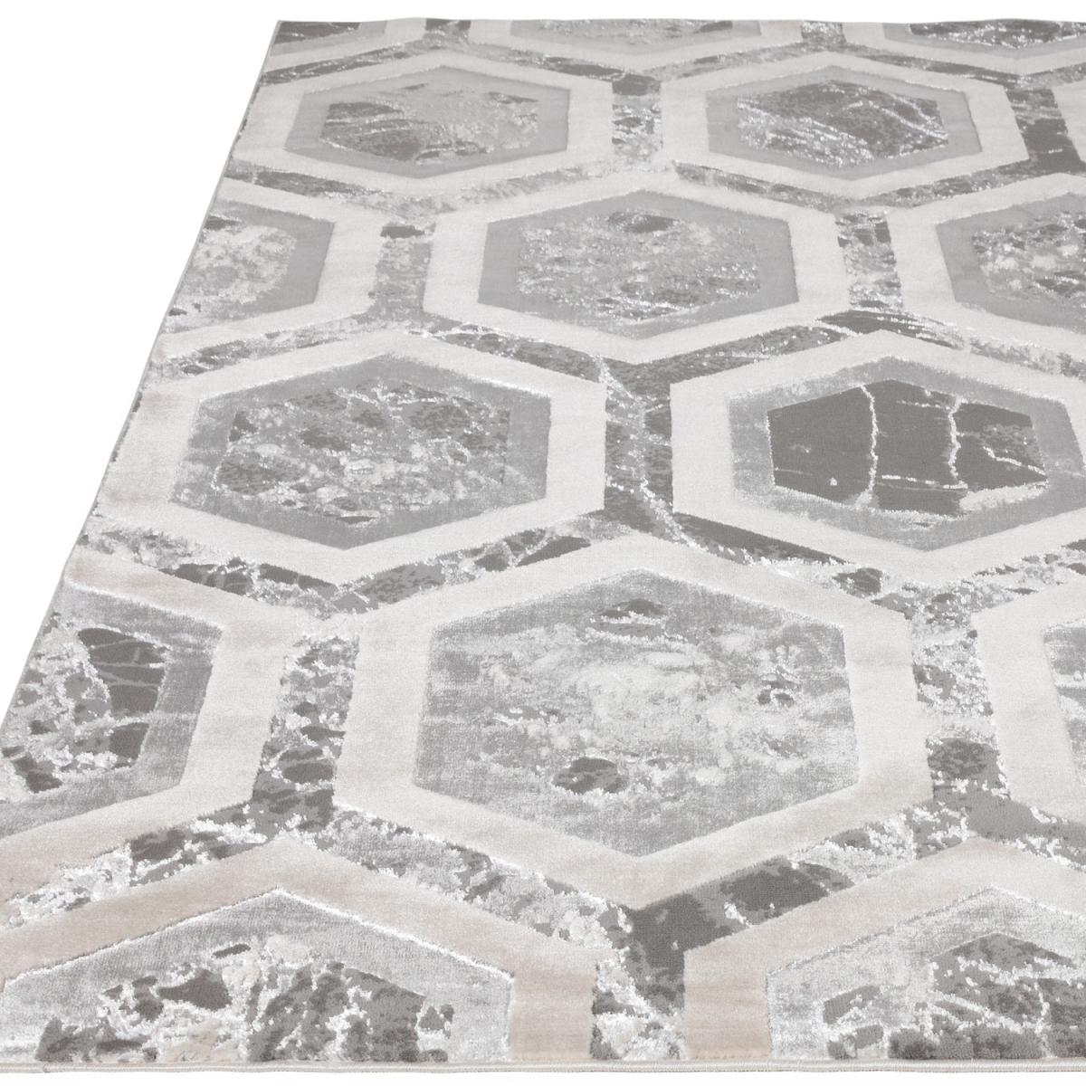 Silver Rug Rug with Hexagon Pattern - 120x170cm - Aurora – image 3