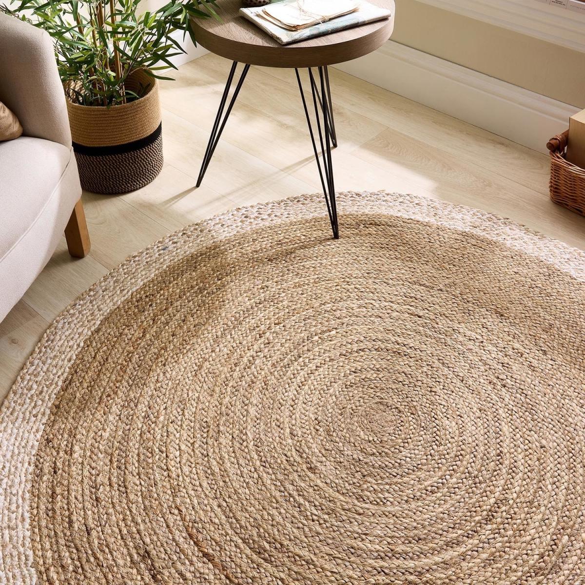 Natural Jute Round Rug with White Border - 150 x 150 cm - Origins – image 2