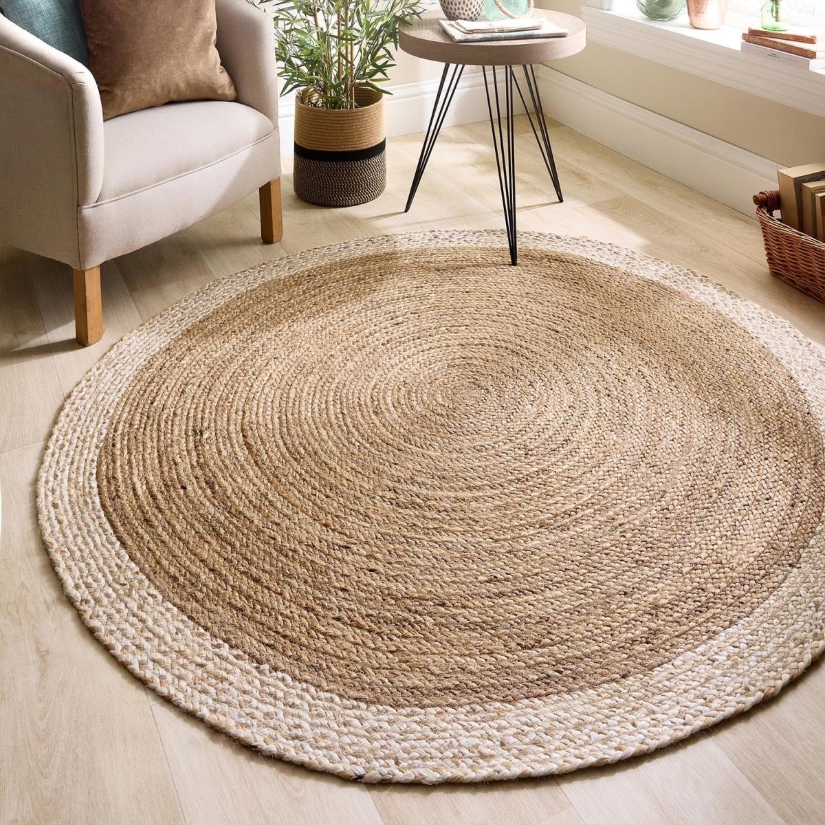 Natural Jute Round Rug with White Border - 150 x 150 cm - Origins – image 1