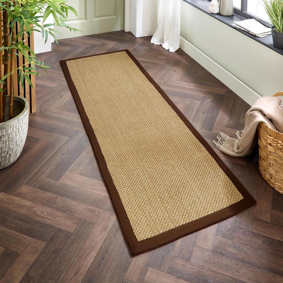 Sisal Beige Runner Rug with Brown Border - 200 x 67 cm - Sisal - Origins – image 1
