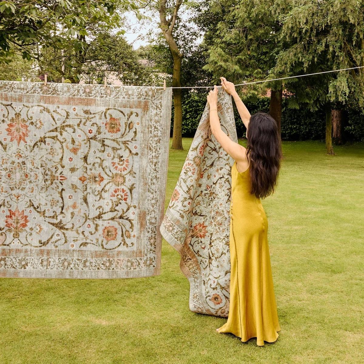 Washable Green and Orange Vintage Floral Rug - 230 x 160 cm - Country Paisley - Origins – image 6