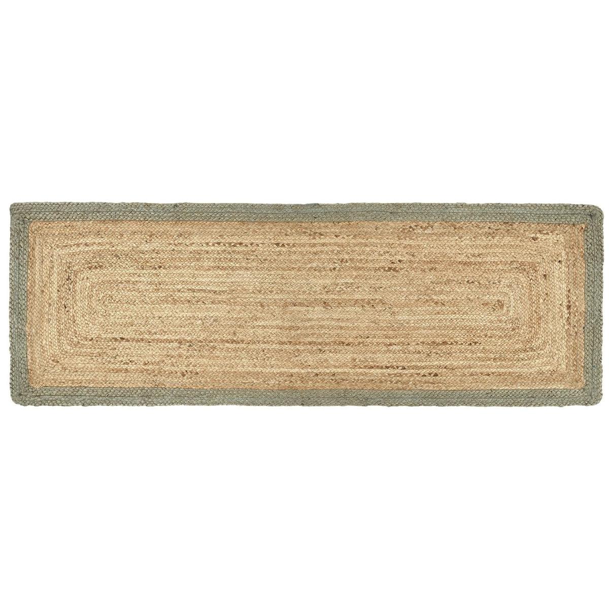 Natural Jute Runner Rug with Green Border - 200 x 67 cm - Origins – image 3