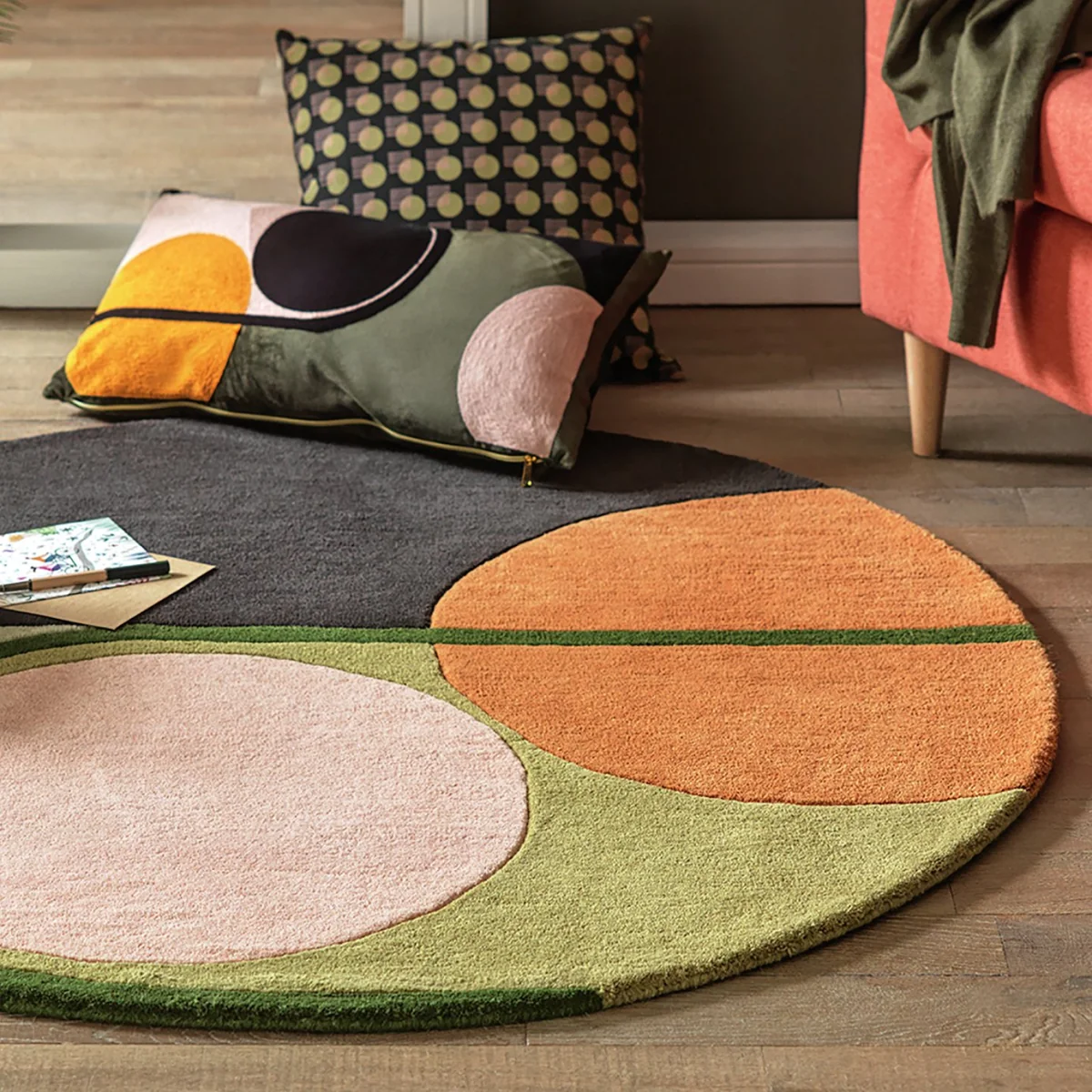 Habitat Geometric Circle Wool Rug - Multi - 120x120cm – image 1