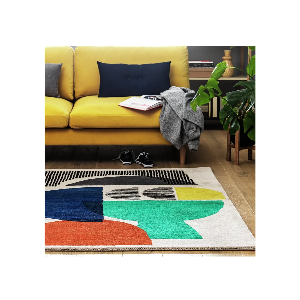 Habitat Mid Century Geo Wool Rug - Multi - 120x170cm