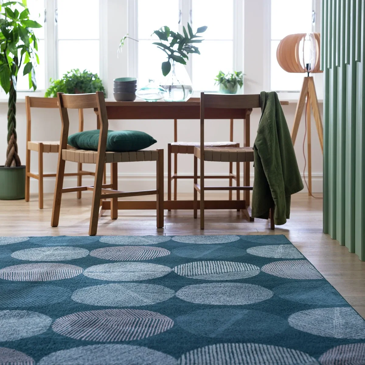 Habitat Scandi Leaf Geo Rug - Teal Blue - 160x230cm