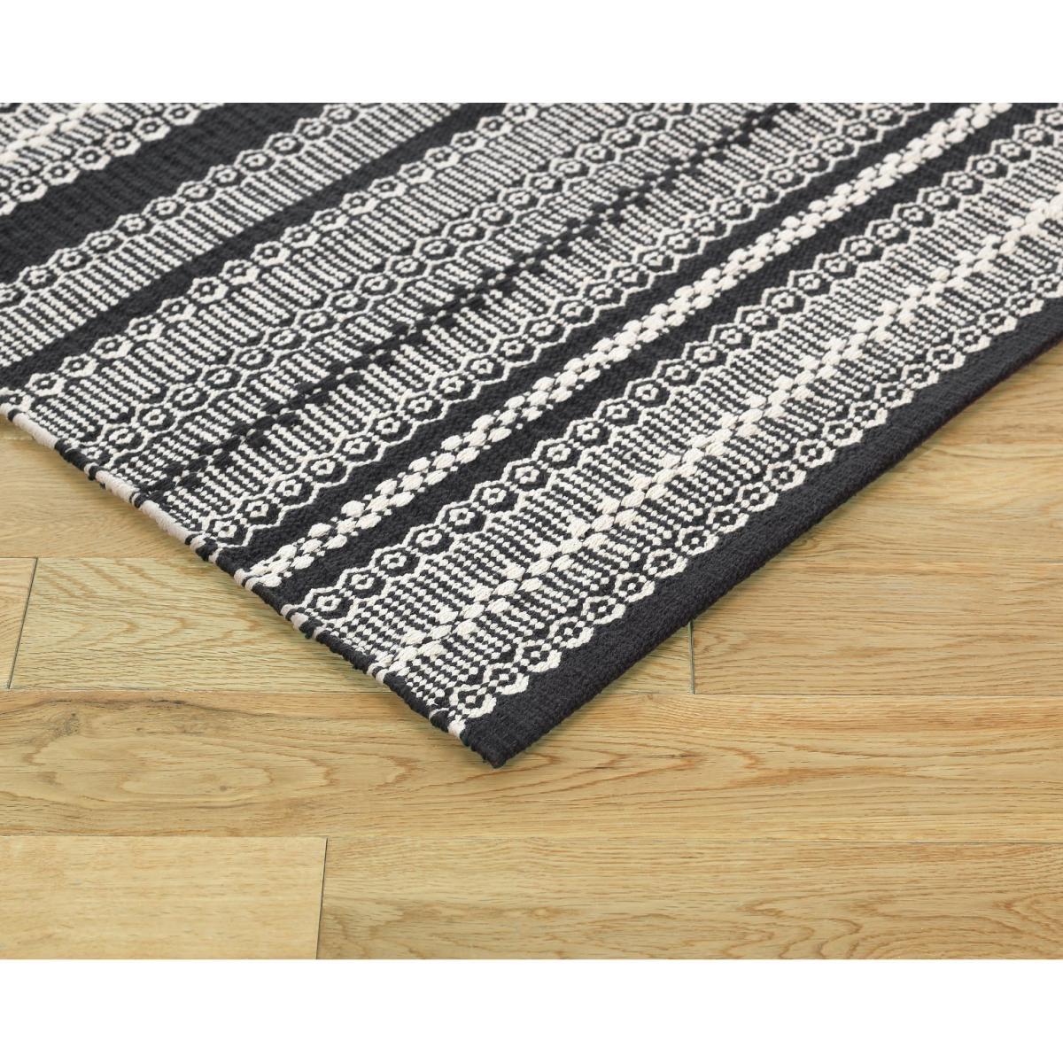 Habitat Agnes Cotton Flatweave Rug - 65x200cm - Black & Grey – image 2