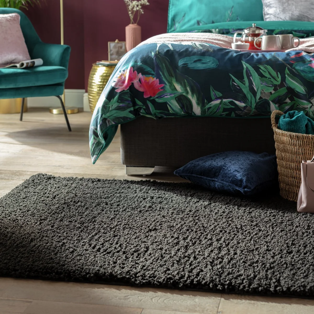 Habitat Recycled Plain Cosy Shaggy Rug - 160x230cm - Black – image 1