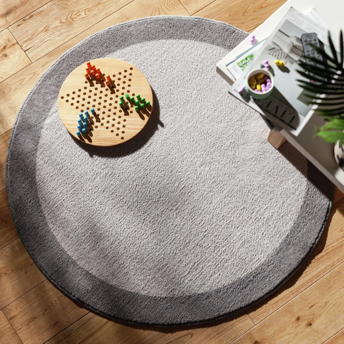 Habitat Border Circle Cut Pile Rug - 100x100cm - Grey