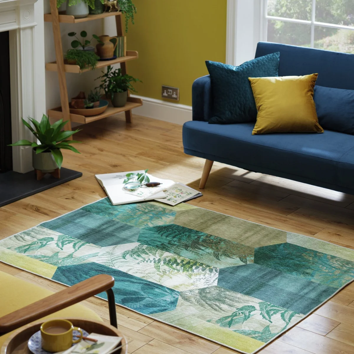 Habitat Eden Leaf Tile Cotton Flatweave Rug -120x170cm Green