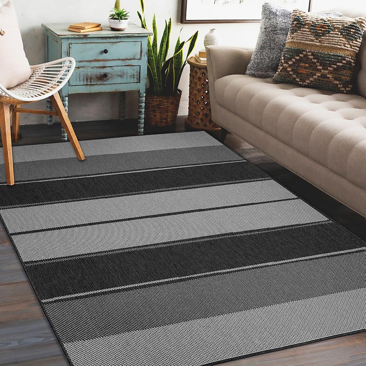 Duo Weave Indoor/Outdoor Rug - Stripe Charcoal - 160x230cm – image 3