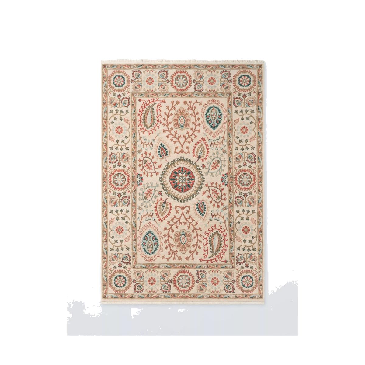 Gooch Luxury Suzani Floral Wool Rich Rug, Ivory/Multi – image 1