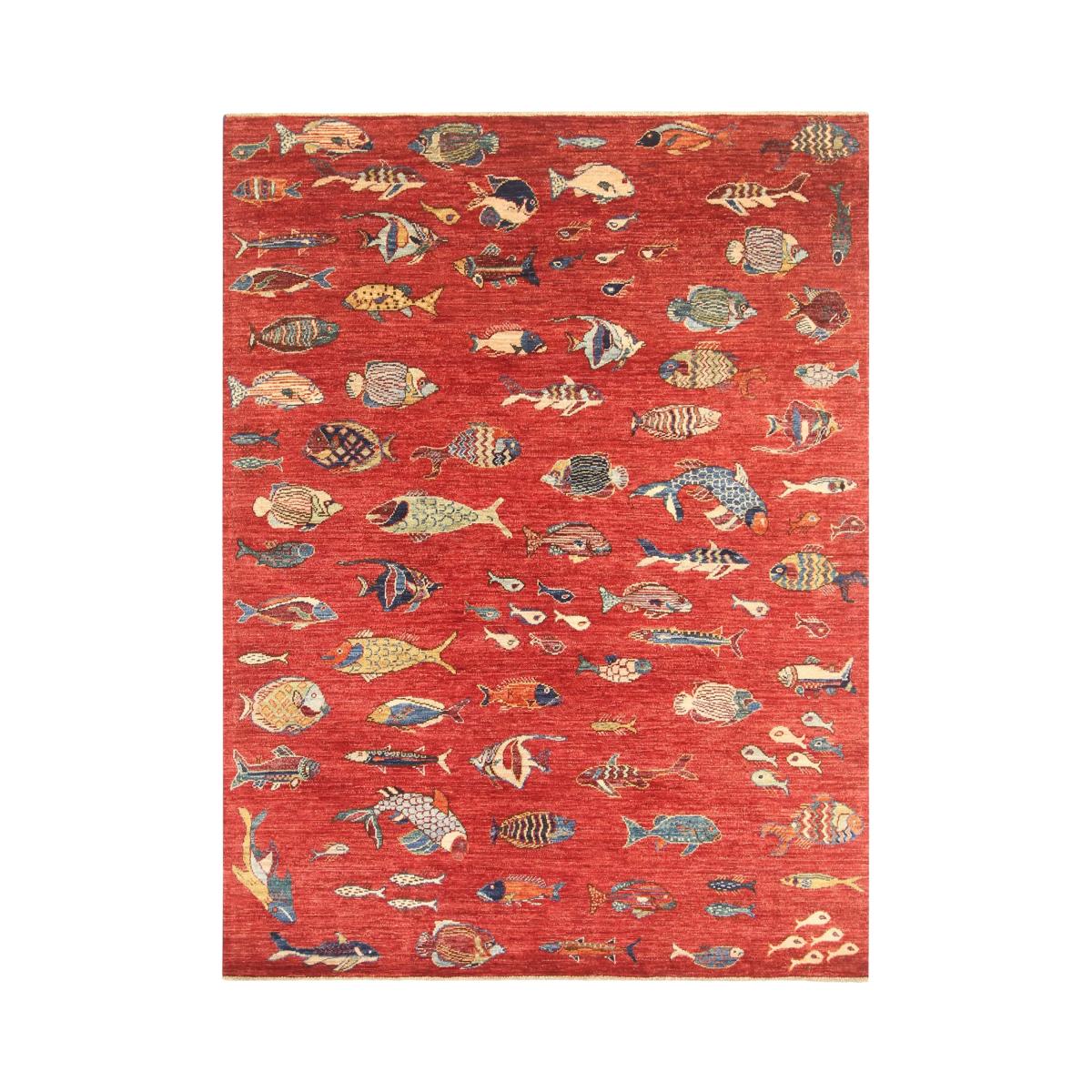 Gooch Oriental Fish Hand Knotted Wool Rug, L204 x W152cm, Red – image 2