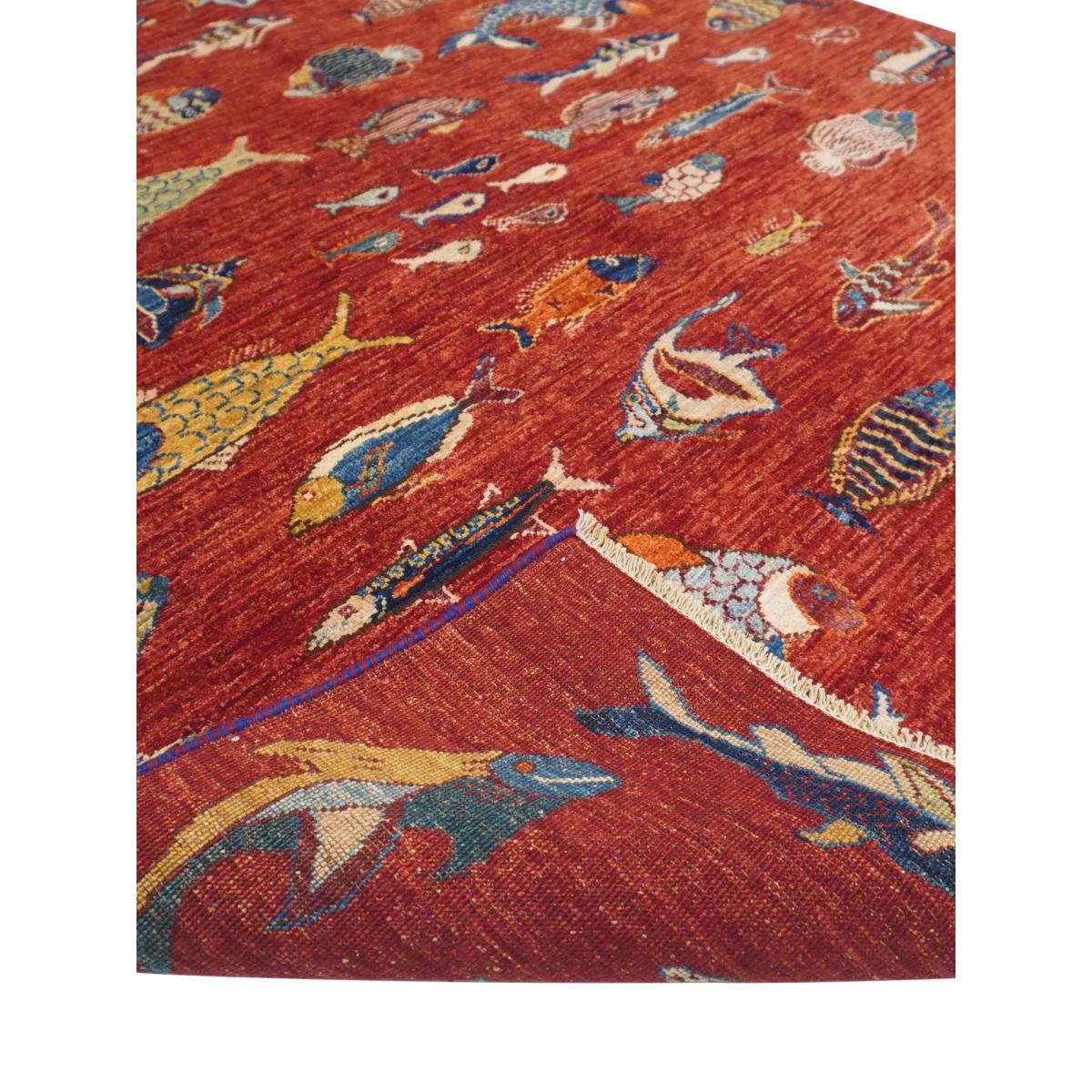 Gooch Oriental Fish Hand Knotted Wool Rug, L204 x W152cm, Red – image 3