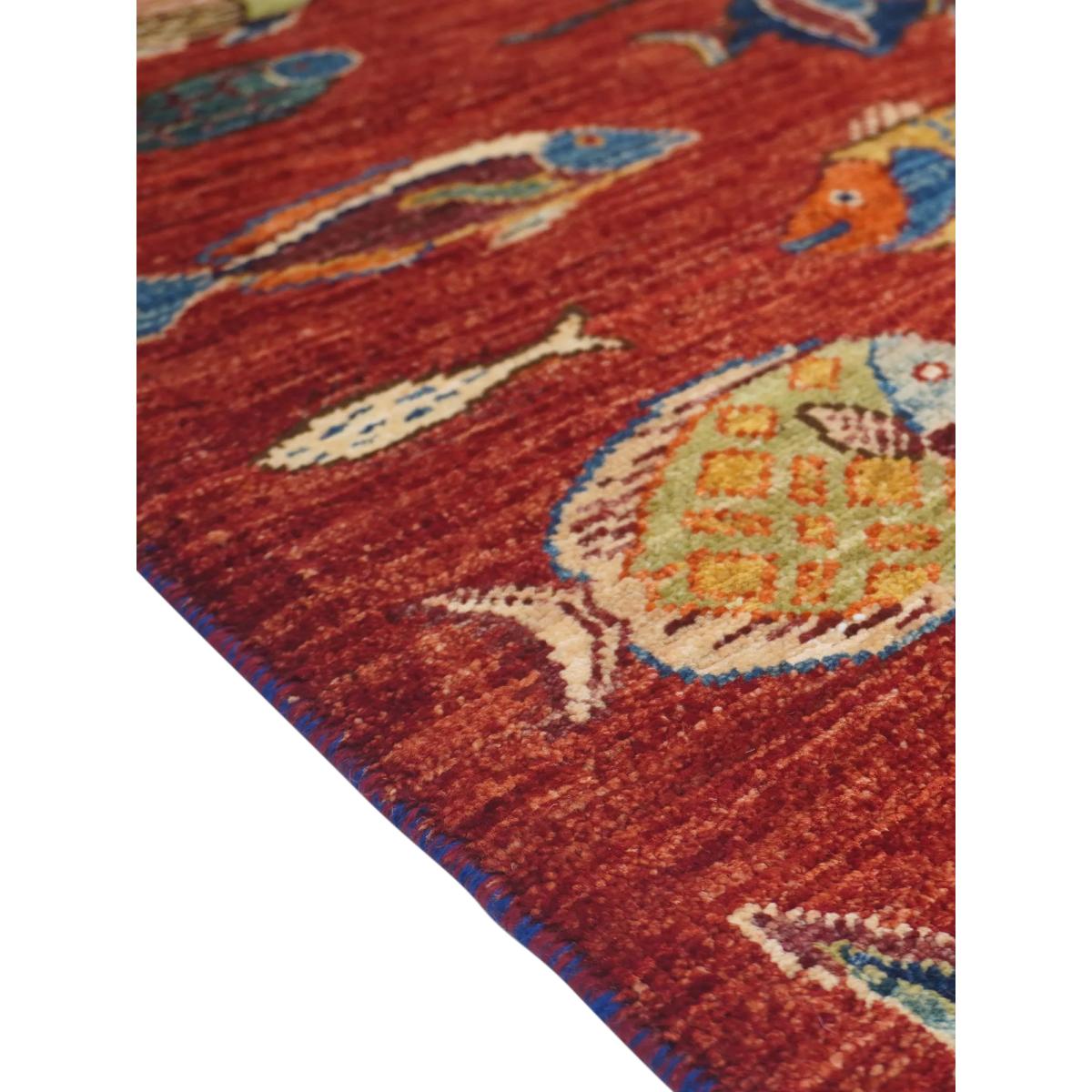 Gooch Oriental Fish Hand Knotted Wool Rug, L204 x W152cm, Red – image 5