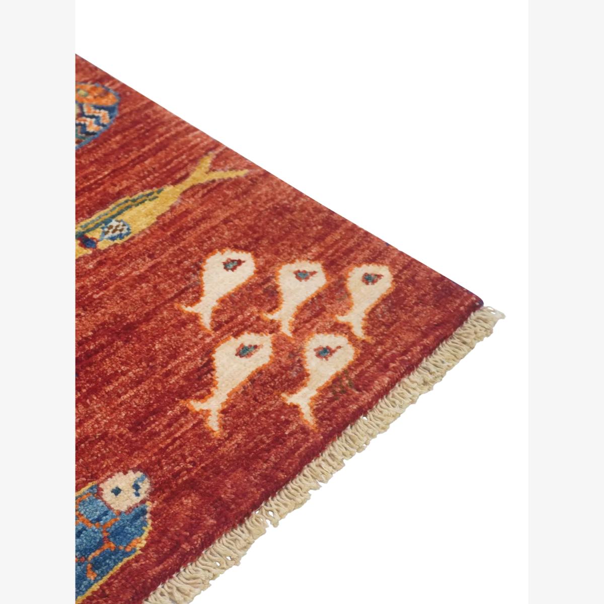 Gooch Oriental Fish Hand Knotted Wool Rug, L204 x W152cm, Red – image 1