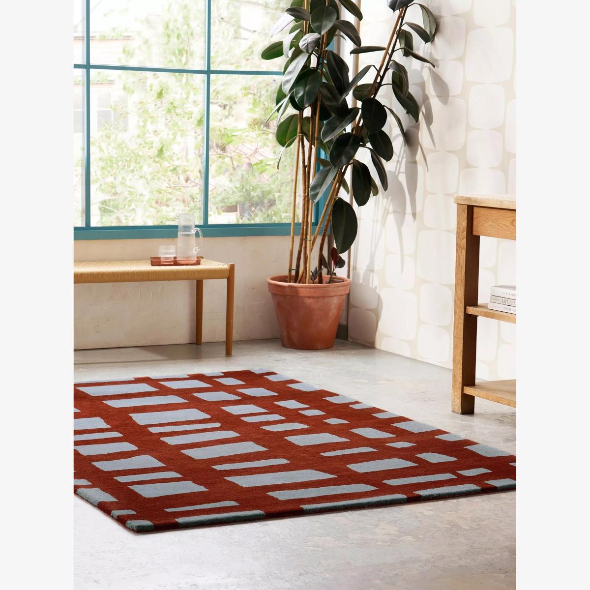 Scion Arlo Crosshatch Pure Wool Rug, Brick – image 1
